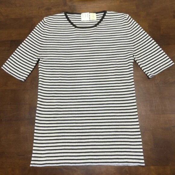 Tse Wool Black, White, and Light Blue Gray Stripe Tee Size S - Picture 1 of 9
